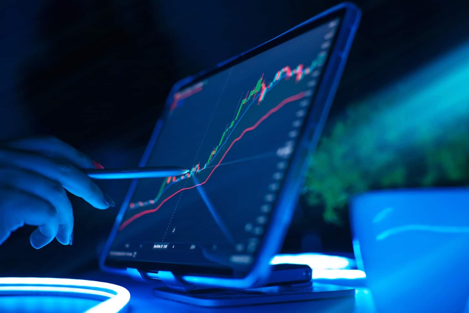 Stock market or forex trading graph and candlestick chart suitable for financial investment concept. Economy trends background for business idea
